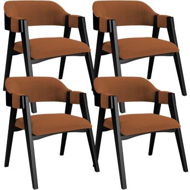 Imagem de Kit 4 Cadeiras Sala de Jantar Estar Living Estofada Suran L02 Preto Bouclê Terracota - Lyam Decor