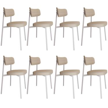 Imagem de Kit 08 Cadeiras Estofada Para Sala de Jantar Astrid Branco C01 Linho Areia - Lyam Decor