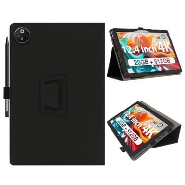 Imagem de Capa para tablet Doogee T30 Max de 12,4 polegadas, ângulos de visualização múltipla, capa fina e leve para tablet Doogee T30 Max com alça de mão e suporte de lápis, preta