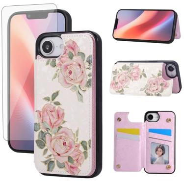 Imagem de Asuwish Capa de celular para iPhone 16e/SE 2025/SE 4 carteira com protetor de tela flor de luxo suporte para cartão i Phone16e i16e 16 e SE4 4ª geração 16eCase mulheres meninas rosa flor