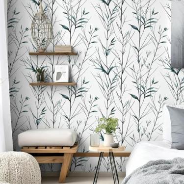 Imagem de ESSMOKO Papel de parede preto e branco pintura a tinta bambu sala de estar quarto parede novo estilo chinês PVC autoadesivo papel de parede preto e branco 45 * 500 cm