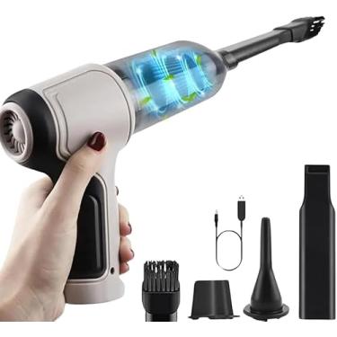 Imagem de Aspirador de Pó Portátil Soprador 2 em 1 Multifuncional Sem Fio Recarregável USB Ideal Para Limpeza de Carro, Sala, Cozinha, Quarto, Banheiro, Escritório, Computador (Cinza)
