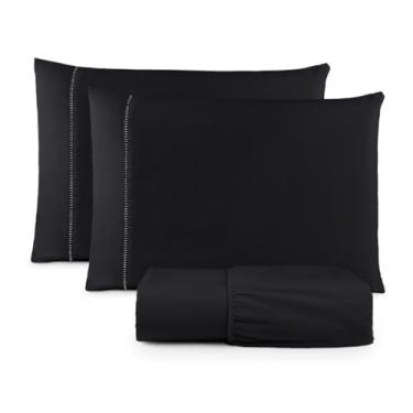 Imagem de Jogo De Lençol Casal Padrão 3pçs Micropercal 400 Fios Aveludado Não Gera Bolinhas (PRETO)