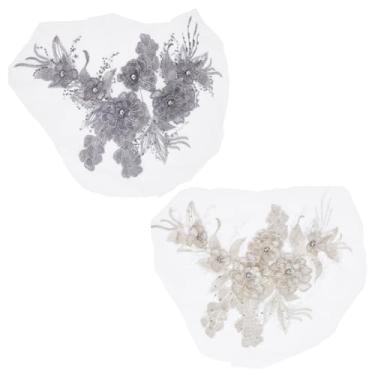 Imagem de FINGERINSPIRE 2 peças de tecido de flores bordadas 3D 30 x 26,9 cm preto cornsilk flor cristal strass apliques enfeites de renda para vestidos de dança, roupas, acessórios de costura