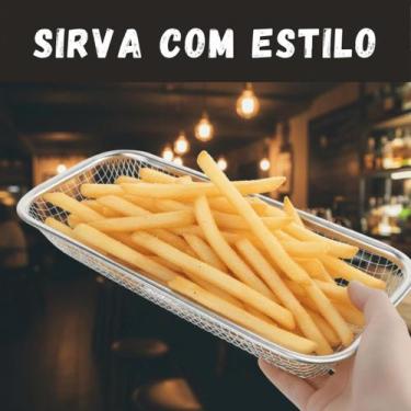 Imagem de Travessa Retangular Aramada Aço Inox Para Porções Petiscos 31x13 Práti