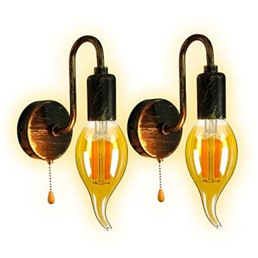 Imagem de Luminária de parede interna com interruptor, luminária de parede com interruptor de puxar, lâmpada industrial vintage, luminária de cabeceira minimalista, soquete E27, luminária de parede de