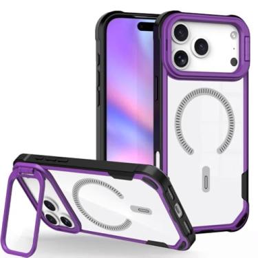 Imagem de LYJSMGZ Capa translúcida para iPhone 17Pro Max/17/17Pro/17Air, capa magnética de proteção contra quedas de nível militar, capa fina antiamarelamento com suporte, roxa, 17