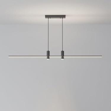 Imagem de Lustre LED Linear Pendente Luz Dimming Moderno Tubo Fino Longo Lustre Spot Light Faixa Preta Industrial Lâmpada Pendurada para Sala de Jantar Cozinha Ilha Restaurante, Escuro 120cm