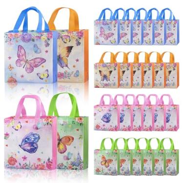 Imagem de 24 peças de sacolas de lembrancinhas de borboleta não tecidas, sacolas de presente de borboleta com alças, perfeitas para celebrações, festas de aniversário, chá de bebê