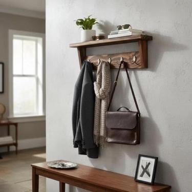 Imagem de Cabideiro de Madeira com Prateleira Attizana - Ganchos de Metal, Organ