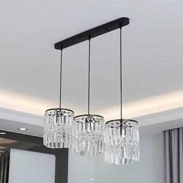 Imagem de Lustre moderno de cristal, lustre pendente para ilha de cozinha, luminária pendente de teto linear longo em estilo fazenda, dourado, preto, para sala de jantar, quarto, sala de estar, hotel,