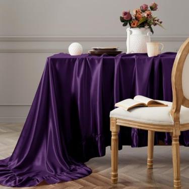 Imagem de Vonty Toalha de mesa de cetim cinza roxo - 152 x 213 cm, toalha de mesa sedosa, retangular, recortada, capa de mesa de fazenda, toalhas de mesa de seda, saia vintage para cozinha e jantar