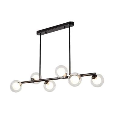 Imagem de Lustres de vidro de meados do século sobre a mesa, luminária pendente linear com abajur de globo de vidro branco leitoso para ilha de cozinha, sala de jantar, sala de estar (cor: preto, tama