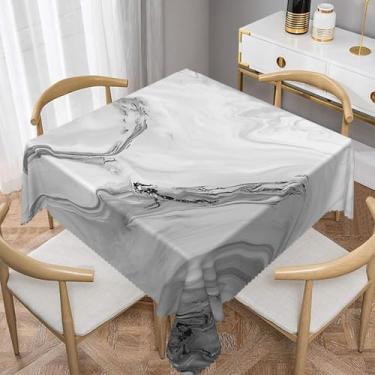 Imagem de TTQYFNM Toalha de mesa quadrada de mármore cinza 122 x 122 cm abstrata ombré cinza e branca textura moderna toalha de mesa de tecido impermeável resistente a manchas para cozinha, sala de jantar, sala