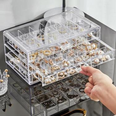 Imagem de Organizador de Joias 3 Andares com Base de Flanela - Porta Anéis, Brincos, Pulseiras e Colares - Caixa Presente para Mulher Elegante, Mãe, Namorada (3 Camadas 72 nichos)