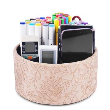 Imagem de Hennaja Suporte de controle remoto, suporte giratório de 360° de couro PU, suporte remoto para TV, caixa de armazenamento de mesa, acessórios para controle, mídia, correio, calculadora, celular, lápis