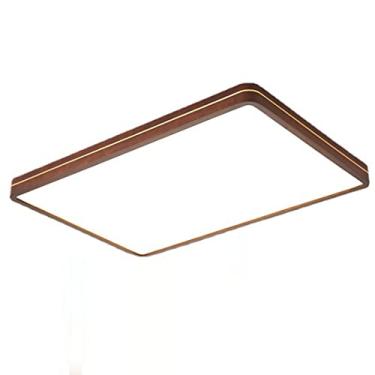 Imagem de Luminária de sala de estar de madeira antiga, retangular, LED, regulável, 95 x 65 cm, luminária de teto vintage retrô para escritório com controle remoto, iluminação moderna para quarto, luz