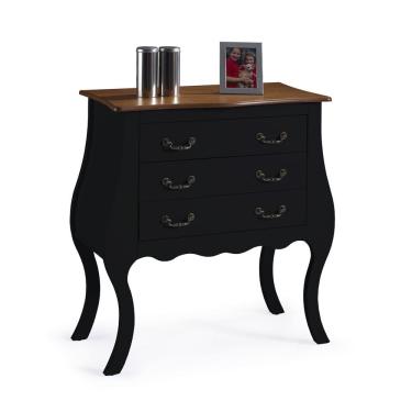 Imagem de Cômoda Bombê com 3 Gavetas 1023 Linz Móveis - Preto/Imbuia Glazer