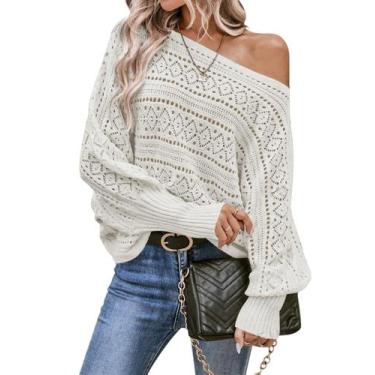 Imagem de Blusa de suéter feminina Cakulo, sem ombros, outono de 2024, branca, S