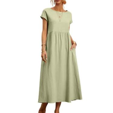 Imagem de Vestido midi Zhyaj, túnica solta, praia de verão com bolsos de algodão