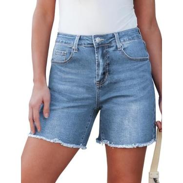 Imagem de Shorts luvamia jeans para mulheres de cintura alta, azul à beira do la