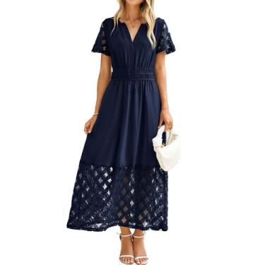 Imagem de Vestido maxi Simplee Apparel, verão, decote em V, azul marinho, GG, fe