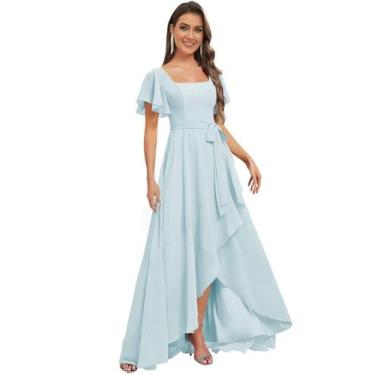 Imagem de Vestido de dama de honra Monvelli assimétrico em chiffon azul claro