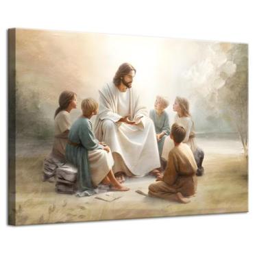Imagem de Arte de parede em tela SUAXTCCR Jesus Teaching Children 40x60cm