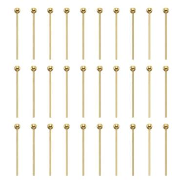 Imagem de HARFINGTON 100 pinos de cabeça de bola de ouro 18 K, 16 mm, pinos de cabeça redonda para brinco, pingente, colar, pulseira, berloque, joias, descobertas, artesanato faça você mesmo