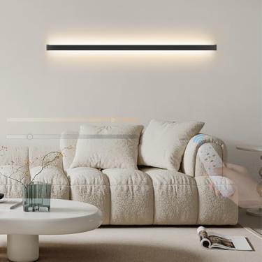Imagem de GZZBMY Lâmpadas de parede internas LED com controle remoto lâmpada de parede regulável moderna longa iluminação de parede de metal de alumínio para quarto sala de estar corredor escada 3000K-6500K