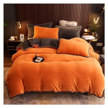 Imagem de 4 peças de capa de edredom de flanela lisa quente para o inverno, super macia, aconchegante, conjunto de lençol de cama para casa (1 King)