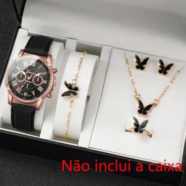 Imagem de conjunto relogio feminino quartz e joia - oem, borboleta preto