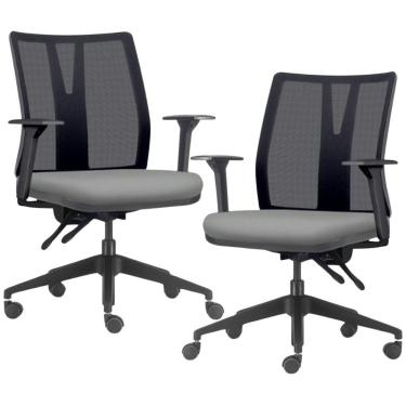 Imagem de Kit 2 Cadeiras de Escritório Giratória Diretor Flow F02 Base Preta Sintético Cinza - Lyam Decor