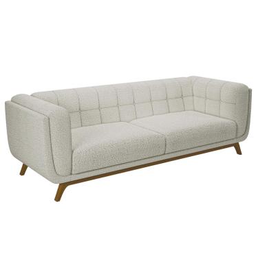 Imagem de Sofá 02 Lugares Para Sala De Estar Pés Em Madeira 180cm Florian M03 Bouclê Bege Claro - Lyam Decor