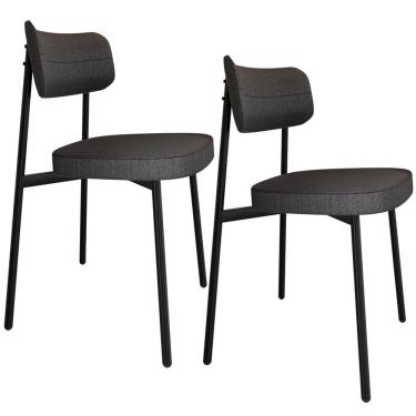 Imagem de Kit 02 Cadeiras Estofada Para Sala de Jantar Astrid Preto C01 Linho Preto - Lyam Decor