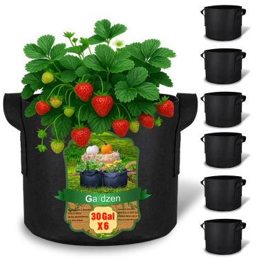 Imagem de Gardzen Sacos de cultivo de 30 galões com forro à prova d'água, vasos de tecido não tecido grosso de 500 g, corta a rega em 50% em climas quentes e secos, para uso na varanda do pátio (pacote com 6)