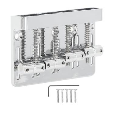 Imagem de Pilipane Ponte de baixo elétrica 4 cordas traseira de sela fixa resistente com placa de base espessa para J Bass Style Bass Upgrades estrutura de liga de zinco de ferro inclui chave sextavada e (preto