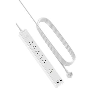 Imagem de 25ft Extension Cord Power Strip, 6 Outlets Surge Protector with 2 USB Ports, 15 A Circuit Breaker, Widely Spaced Outlet, Long Power Strip with Flat Plug Wall Mount for Home Office, Old House