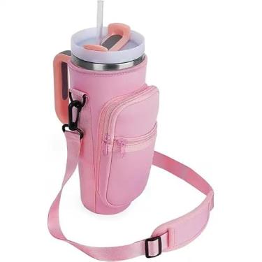 Imagem de Resin & Reed Bolsa de transporte para garrafa de água com carteira de telefone, compatível com Stanley de 1,134 g e outros copos (rosa)