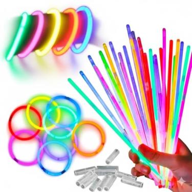 Imagem de Kit 100 Unidades Pulseiras Neon 7 Cores Festas Balada Brilha Escuro Fluorescente LED Silver Festas