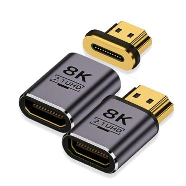 Imagem de Sisyphy Adaptador magnético HDMI reto, pacote com 2, conector HDMI 2.1 fêmea para macho 8K 60Hz 4K 120Hz Saída para laptop, PC, monitor, TV, console de jogos, DVD