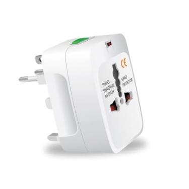 Imagem de Adaptador de Tomada Universal Internacional Para Viagem - 150 Países Europa EUA UK AU JP Portátil BIVOLT Premium com Trava de Segurança e Protetor de Surto Elétrico (1)