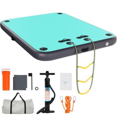 Imagem de Doca flutuante inflável de 20 x 1,8 m para lagos: base de ar para natação, tapete aquático, plataforma flutuante, bote de ilha para piscina, praia, oceano com corda de amarração, escada de água