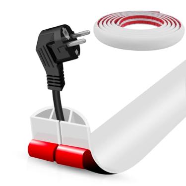 Imagem de Capa de cabo de piso autoadesiva, gerenciamento de cabos de 3 m, protetor de extensão para fios, evita viagens de cabos para escritórios, academias, exposições. Cavidade: 1 cm (L) x 0,7 cm (A). Branco