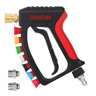 Imagem de DUSICHIN Varinha de lavagem de pressão curta pistola giratória de pulverização alta 7 pontas de bocal 4000 psi, acessório de canhão de espuma, saída de conector rápido de 1/10.2 cm, encaixe M22-14 mm