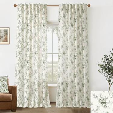 Imagem de Cortinas de linho verde-oliva para casa de fazenda, 203 cm de comprimento, conjunto de 2 painéis para sala de jantar, padrão floral vintage europeu, cortinas campestres francesas escuras e