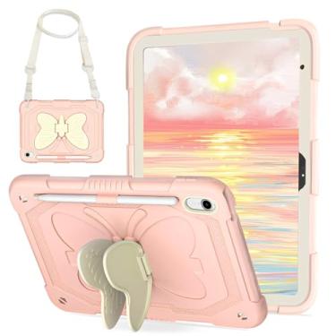 Imagem de ICEELEC Capa para iPad 10ª geração de 10,9 polegadas/iPad (A16) 11ª geração com alça de ombro/suporte para lápis/suporte, linda capa borboleta infantil para iPad 2022 2025 rosa