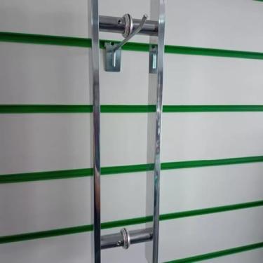 Imagem de Puxador Barra chata para porta de vidro ou madeira em alumínio 40x30 cm entre eixos (Cromado)