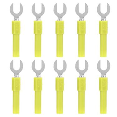 Imagem de Hyuduo Garfo Spade Conectores Fio Terminais Spade Conectores Garfo 10Pcs 10A Latão PVC 30Vac-60Vdc Com 4mm Furo para Equipamentos Industriais Eletrônicos Células Solares (Amarelo)