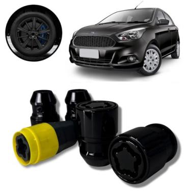 Imagem de Kit Trava Porca Roda Antifurto Cabeça Giratória Preto Ford KA - Guardi
